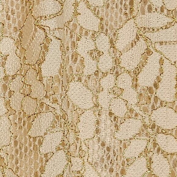 Loft Outlet by Ann Taylor Ivory & Gold Lace Long Sleeve  Blouse w/ Ruffle Collar - Picture 3 of 6